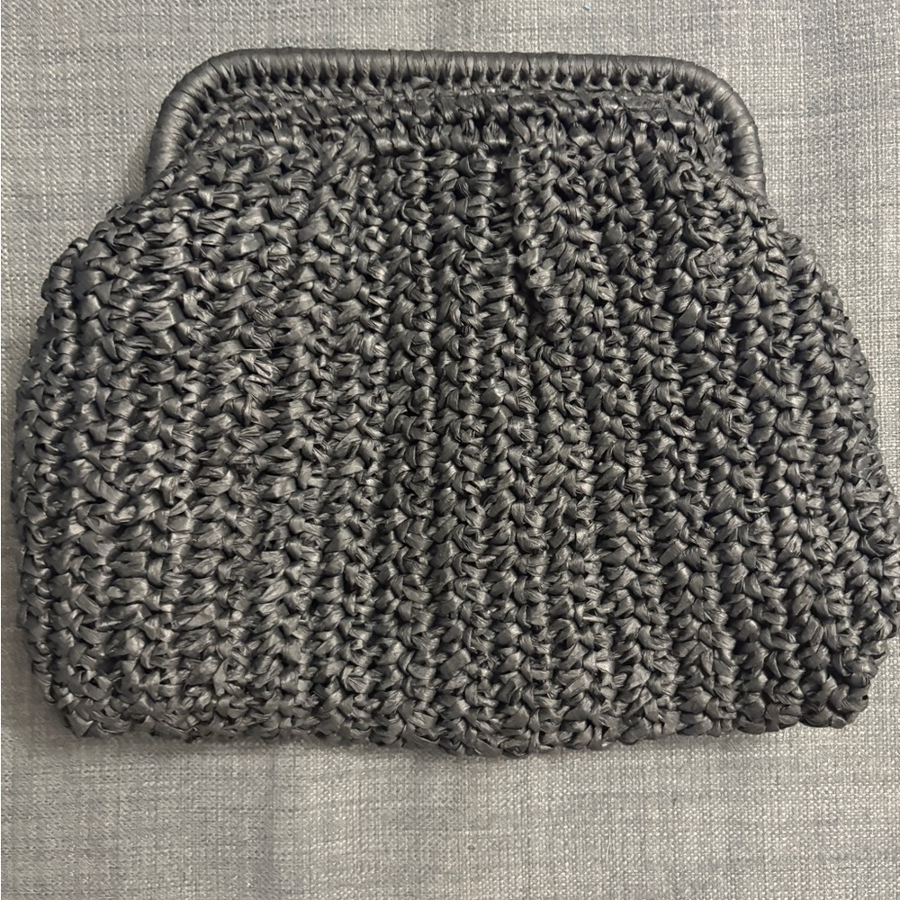 Elegant Black Woven Clutch - Faux Raffia